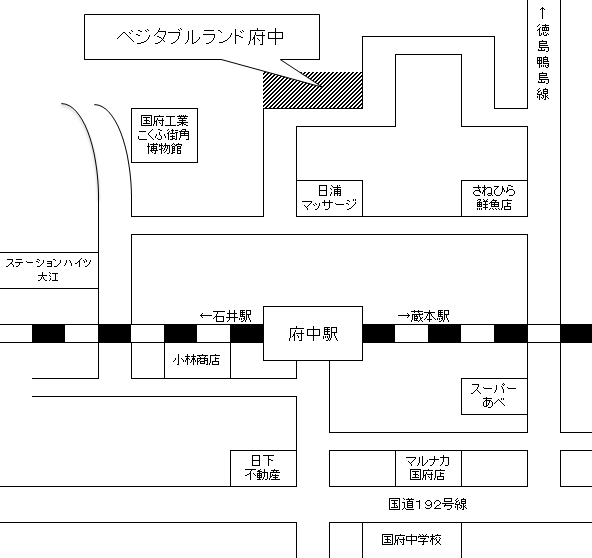 ベジタブルランド府中への簡易地図です。